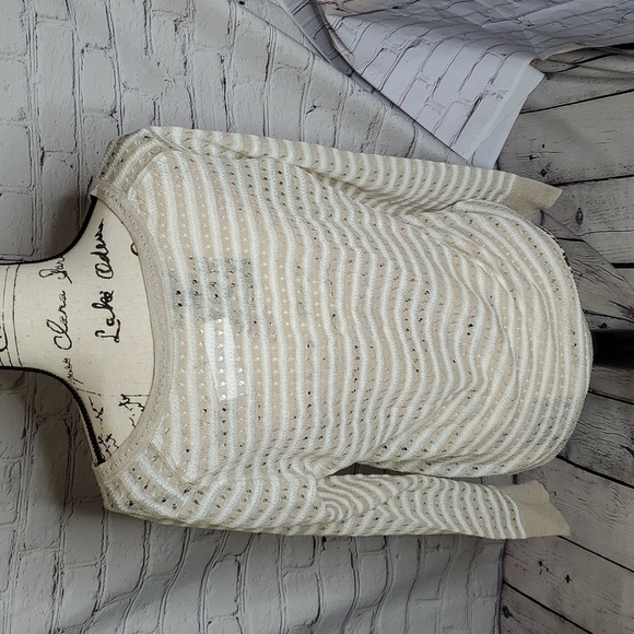 Ann Taylor Open Weave Linen Striped Sweater NWT Size Medium - Picture 3 of 6